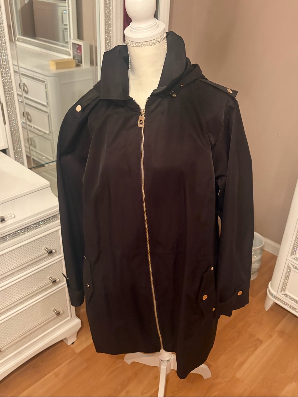 Michael Kors Women’s Black Zip Up Trench Raincoat Size 2X